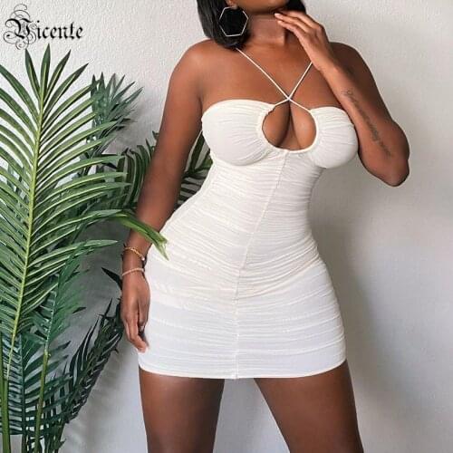 VC Tube Top Dress Female Cross Halter Neck Lace Tight Sexy Backless Draped Short Sleeveless Mini Skirt