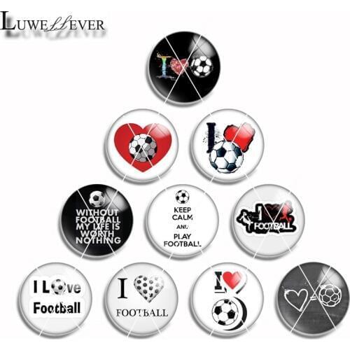 10mm 12mm 14mm 16mm 20mm 25mm 445 10pcs/lot Football Mix Round Glass Cabochon Jewelry Finding 18mm Snap Button Charm Bracelet