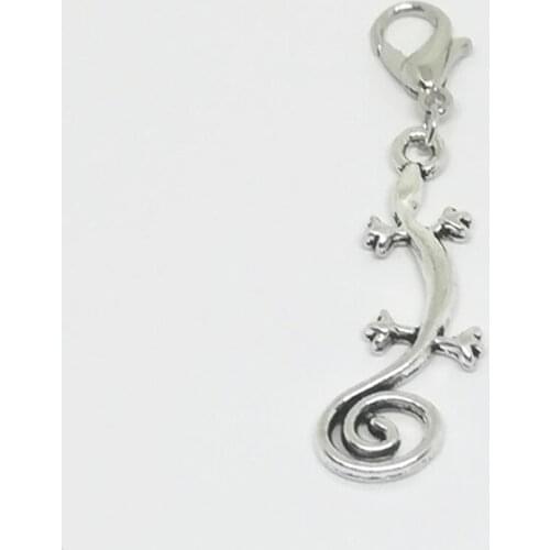 2 Pcs Antique Silver Color Gecko Charm Dangle Metal Tone Zip Charm Small Clip on Gecko Lizard Charm Zipper Pull