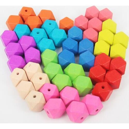 2017 New Arrival Top Fashion 20mm DIY wooden beads rainbow color Geometric wood bead for necklace 60pcs/lot WB-001