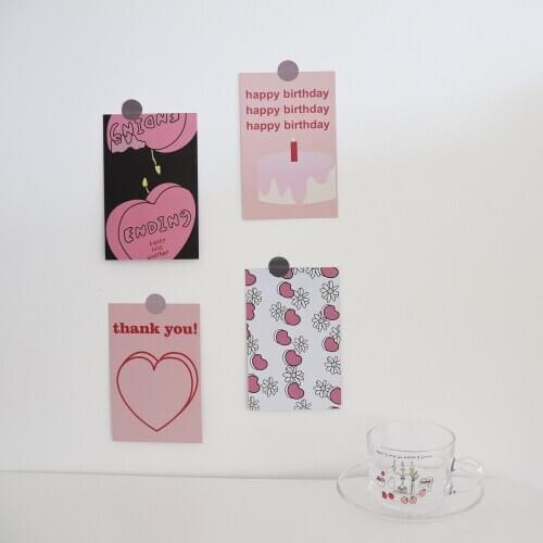 4 Sheets Korean Creative Pink Love Birthday Greeting Card Postcard Blessing Thank You Card Room Wall Decorative Card Photo Props