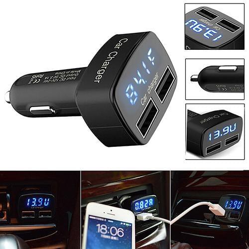 DC 5V 3.1A 4 in 1 LED Digital Voltmeter Ammeter Thermometer Dual USB Universal Car Charger Voltage Current Temperature Meter