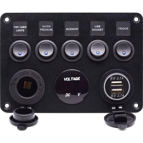 5 Gang ON-OFF Toggle Switch Panel 2USB 12V for Car Boat Marine RV Camper