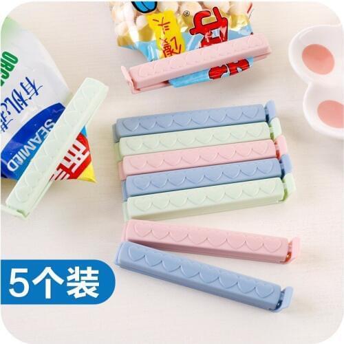 5Pcs/Set Simple Series Solid Color Kitchen Food Bag Sealing Clip Multi-Function Plastic Bag Snack Preservation Sealing Clip Tool