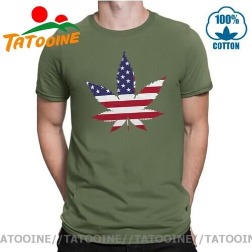 USA American Flag Weed Leaf Hemp Leaves Patriotic Pot Funny T-Shirt For Man Woman Summer Short Sleeve O Neck Cotton T Shirt Tees