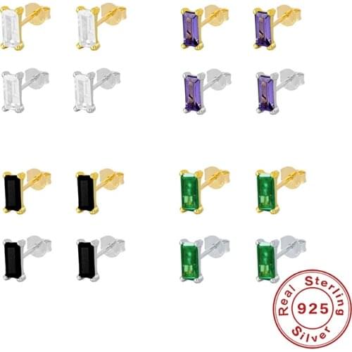 Canner 925 Sterling Silver Stud Earrings Geometric Square Colored Zircon Piercing Mini Fashion Jewelry Earrings For Women