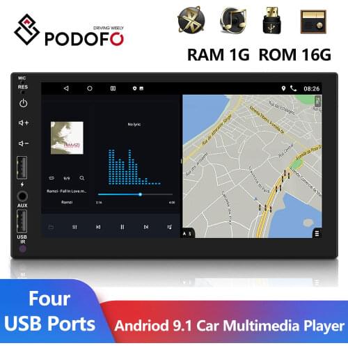 Podofo 2din 7'' Andriod 10.0 Car Multimedia Player Carplay GPS Wifi Car Radio FM AM RDS Car Audio Stereo Autoradio For Universal
