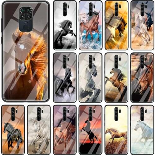 Phone Case For Xiaomi Redmi Note 9S 9 10 8 Pro 8T 7 8A 9A 9C K40 Glass Cover For Xiaomi Poco X3 NFC Shell Running Horse Animal