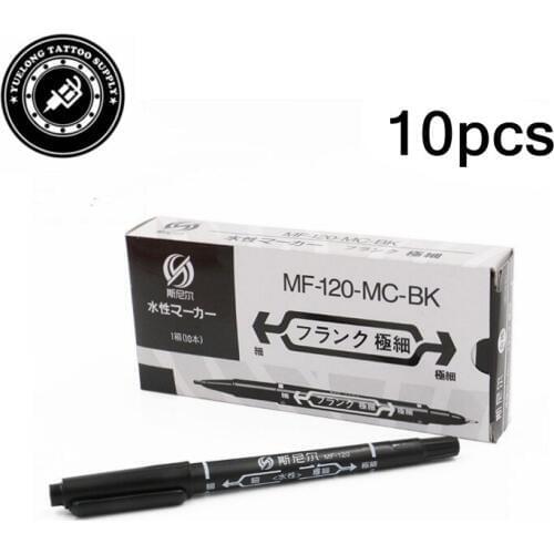 10pcs/box Black oily pen Tattoo and Body Art Skin Marker Pen Double Scribe Piercing Pen yuelong Tattoo Store for free shipping