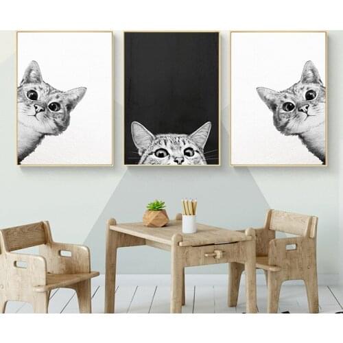 Black And White Photography Cute Cat Sofa Background Wall Decorative Painting Living Room Bedroom Dining Room Wall Decor