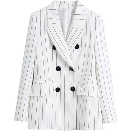 DOUJILI 2021 Spring Autumn Suit White Double-breasted Coat Long Sleeve Women Blazer Fashion Office Ladies Coat Jacket