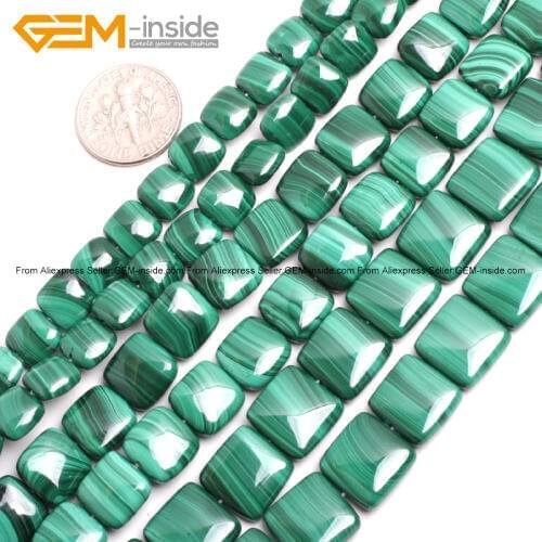 Gem-inside Natural Flat Oval Malachite Stone Beads For Jewelry Making Square Shape& Coin Shape 15inches DIY
