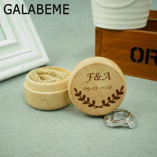 Galabeme Custom Names and Date Engrave Wood Wedding Ring Box Personalized Gift Rustic Wedding Ring Bearer Box