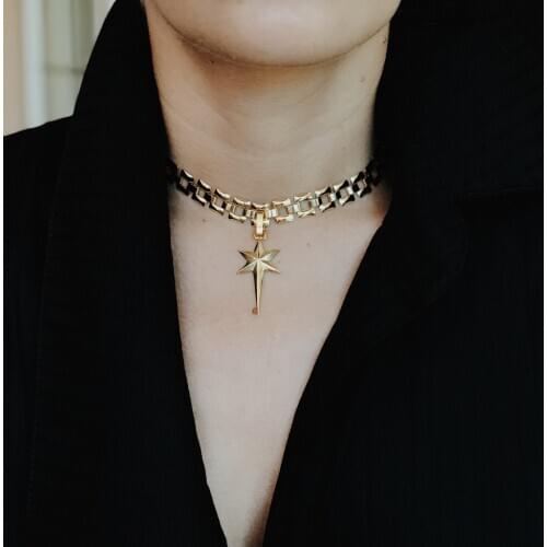 GULCE DERELI, COMET SYMBOL CHARM NECKLACE CHOKER, VINTAGE CHAIN NECKLACE CHOKER, NEW PRODUCT, GIFT BOX, GOLD/SILVER PLATED