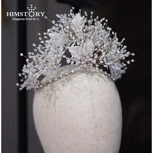 HIMSTORY Trendy Handmade Wedding Crown Baroque Rhinestone Leaf Crystal Headband Wedding Hair Accessories Bridal Hair Accessories