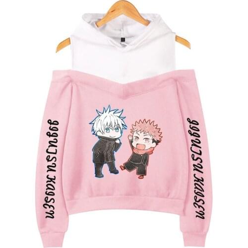 Printed Jujutsu Kaisen Off Shoulder Women Hoodies Creative Anime Sweatshirts Ladies Clothes Pullovers Autumn Winter Girls Hoodie
