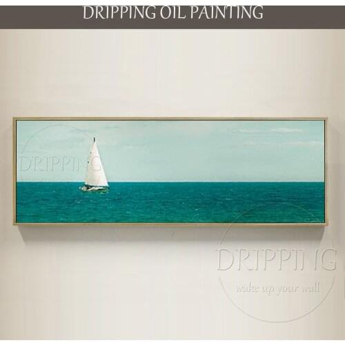 Skilled Artist Hand-painted High Quality Impressionist Seascape Boating Oil Painting on Canvas Long Canvas Seascape Oil Painting