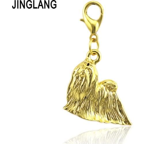JINGLANG Pendant Dog Charm Pendants For Jewelry Making Antique Silver Key chain Pendants 12 pcs