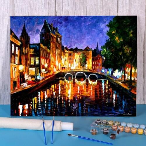Oil Painting Style Amsterdam DIY Painting By Numbers Kit Oil Paints 40*50 Canvas Painting Wall Paintings Children Drawing