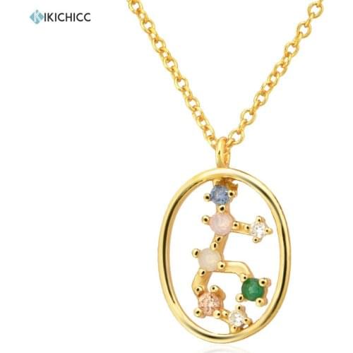 KIKICHICC 100% 925 Sterling Silver Summer Virgo Pendant Necklace Rainbow Long Chain Sagittarius Choker Women Fine Jewelry