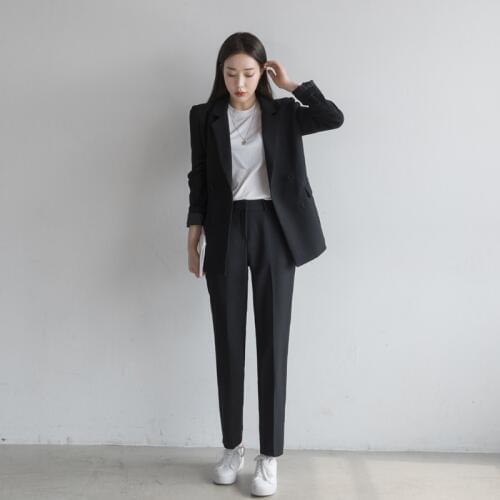 2 piece sets womens outfits Autumn and winter casual fashion Slim business professional OL solid color suit