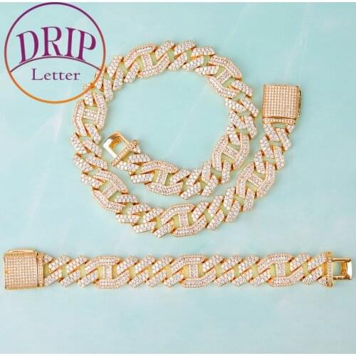 18mm Cuban Necklace Bracelet Jewelry Sets Gold Color Hip Hop Mens Jewelry