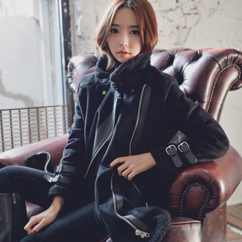 Korean version Casual lady Parkas jacket 2020 autumn winter thicker motorcycle fur jacket lamb hair jacket female long Parkas