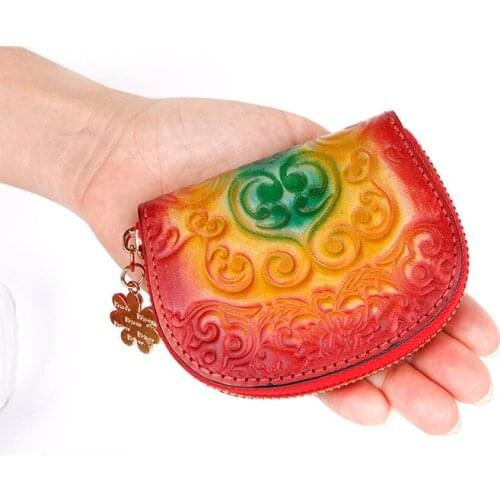 Women Small Wallet Genuine Leather Vintage Luxury Brand Short Coin Purse Money Bag Zipper Change Wallets Card Holder