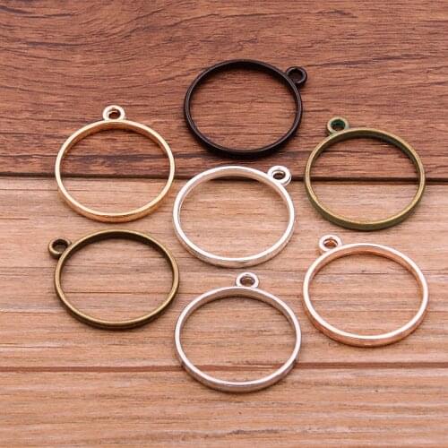 10pcs 28*32mm Three Color Alloy Jewelry Accessories Circular Charm Hollow Glue Blank Pendant Tray Bezel 12C38