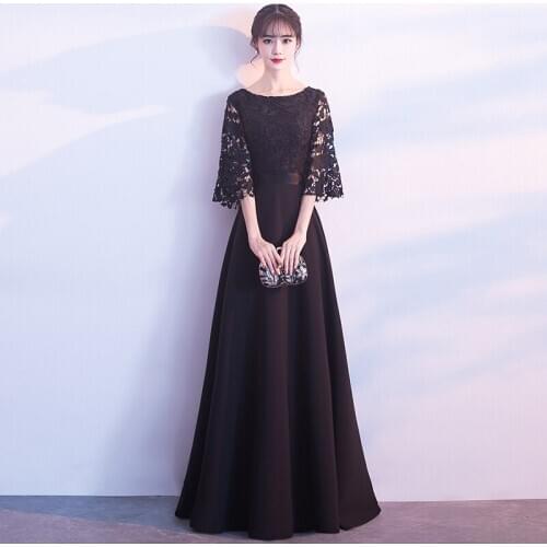 Lace Evening Dresses Long A-Line O-Neck Half Sleeve Formal Party Gowns Plus Size Robe De Soiree 2020