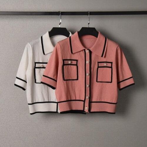 Summer Womens High quality pockets knitted T-shirts Top Hot Fashion Hihg-rise Tee B114