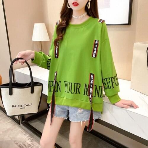 2021 plus size womens spring and autumn thin long-sleeved sweatshirt female Korean version loose and thin design top hoodie