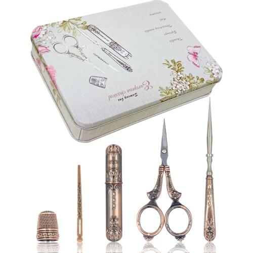 Embroidery scissors kit European antique vintage sewing kit complete vintage sewing tools embroidery scissors sewing needle