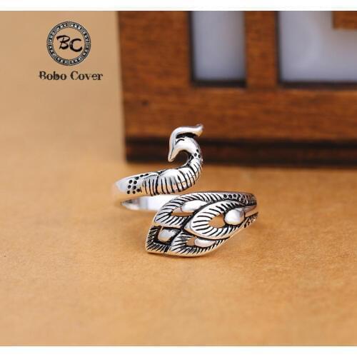 Bobo Cover Silver Plated Natural Handmade Original Designer Fashion Jewelry Bird and Wish Bone Phoenix Open Female Rings Bijoux