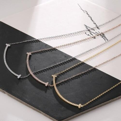 Smiley Face Necklace for Women Titanium steel Rose Gold color girls collarbone chain necklace