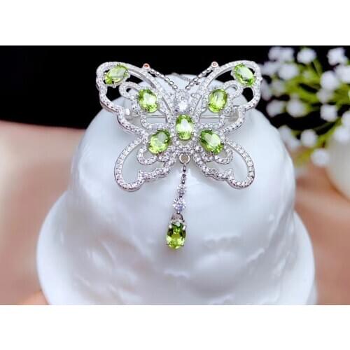 Practical butterfly green Olivine /red garnet pendant of necklace women jewelry natural gem 925 silver party gift gold plated
