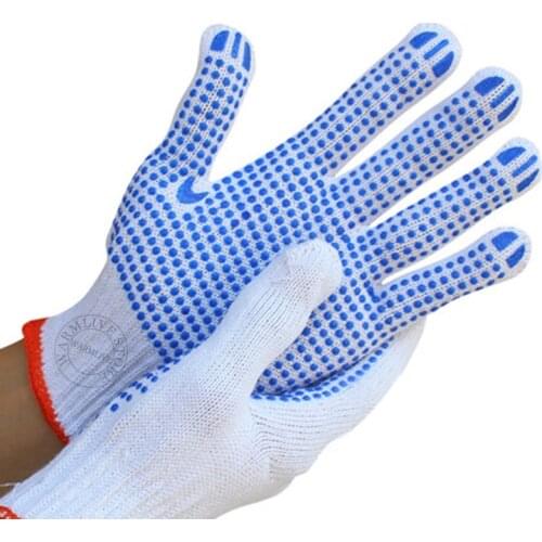 Hand Working Gloves Blue PVC Dot Grip Men Women Safety Protection Cotton Gloves for Household Cooking Industrial Construction