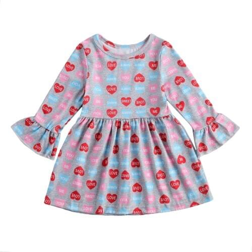 Lioraitiin 1-6Years Toddler Baby Girl Valentine Dress with Long Flared Sleeves Print Princess Dancing Party Clothing