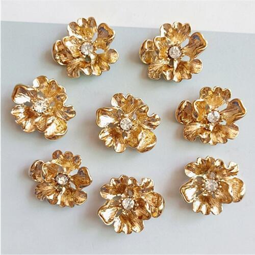 10 PCS Korean Style Alloy Golden Flowers Shape Pendant Charms For Making DIY Hair Accessories Bags Shoes Box Jewelry Material