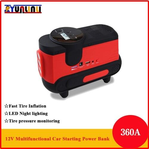 YUNLINLI 12V 360A Portable Car Jump Starter Power Bank Battery Booster Car Air Pump With USB Charger Led Light Tire Inflation