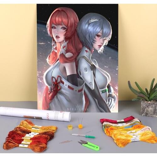 Cartoon Girl Woman Printed Water-Soluble Canvas 11CT Cross Stitch Embroidery Full Kit DMC Threads Hobby Handiwork Sales