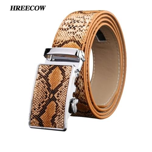 2017 Genuine Leather Snake Belt for Men Automatic buckle Strap New Hot Ceinture Mens Belts Luxury Designer high Quality