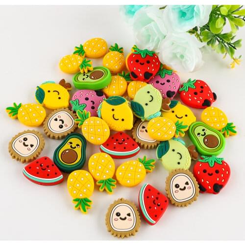 Silicone Beads 10pcs Food Grade Watermelon/Strawberry/Lemon/Avocado Baby Teething Toy Pacifier Chain Accessories Fruit Series