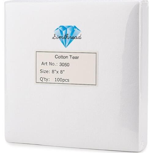 Simthread Easy Tearaway Cotton Embroidery Backing Fabric Interlining, EMB backing paper 50GSM 8"x8" 100 Sheets