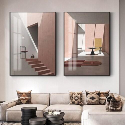Nordic Morandi Color Simple Living Room Home Decoration Sofa Background Wall Abstract Architecture Frameless Printing Paintings