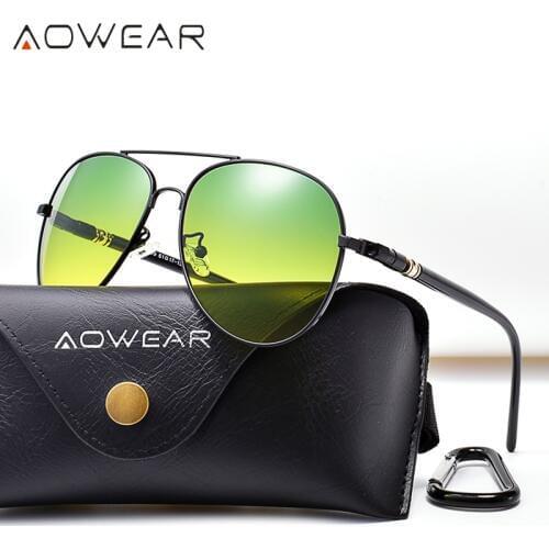 AOWEAR Day Night Vision Sunglasses Men Polarized Aviation Day and Night Sight Car Driving Glasses Anti-glare HD Driver Goggles