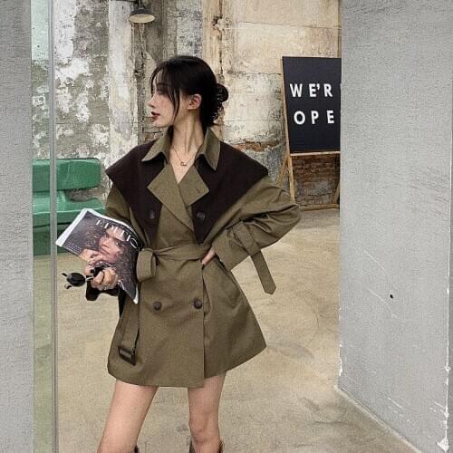 Khaki Trench Coat Female 2020 New Autumn Casual Coats Korean Style Mid-Long Double breasted Outwear Windbreaker With Belt K1108