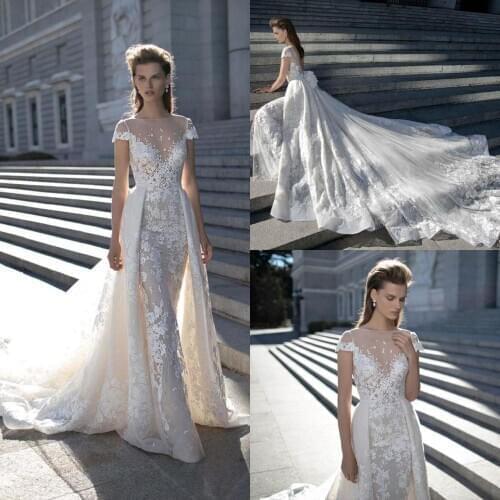 Vintage Lace Wedding Dresses Country Capped Sleeves Lace Appliques Bridal Gowns 2020 Custom Made Backless Detachable Train Robes