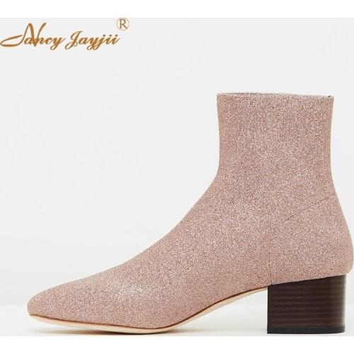 Stretch Fabric Women Adult Boots Ladies Shoes Ankle Slip-on Round Toe Square heel Mature Concise Nancyjayjii Fashion 2019