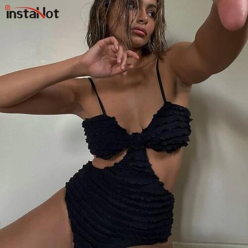 InstaHot Sexy Mesh Bodysuit Women Summer Beach Hollow Out Spaghetti Strap Slim Rompers Streetwear Backless 2021 Party Club Body